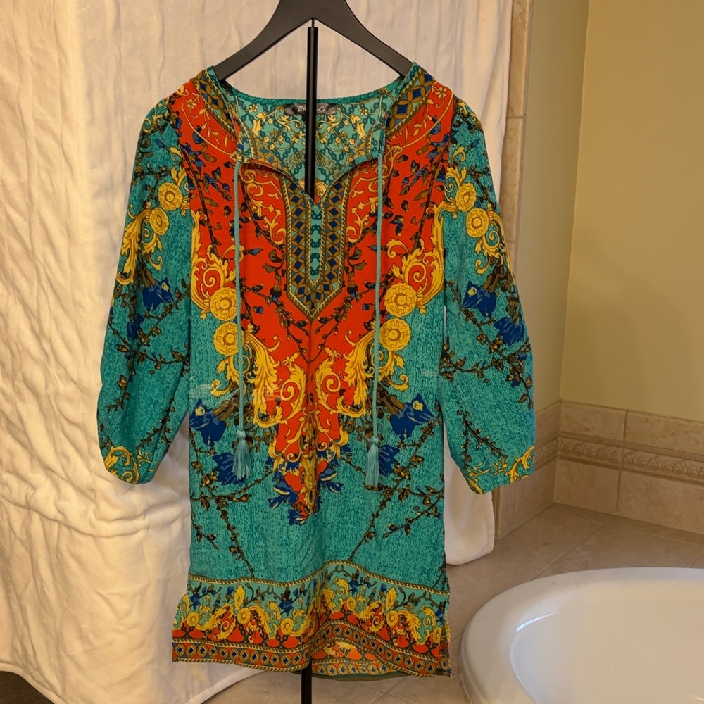 Women’s Teal and Orange Printed Tunic Top